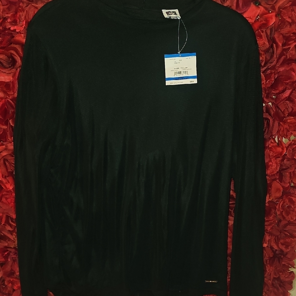 Anne Klein NWT Black Sheer Sleeves Layered Active Long Sleeve Top Size Xlarge